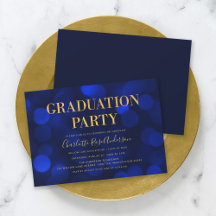 Sapphire Blue Bokeh Faux Gold Graduparty