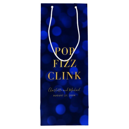 Sapphire Blue Bokeh Faux Gold Pop Fizz Clink Wijn Cadeautas (Achterkant)