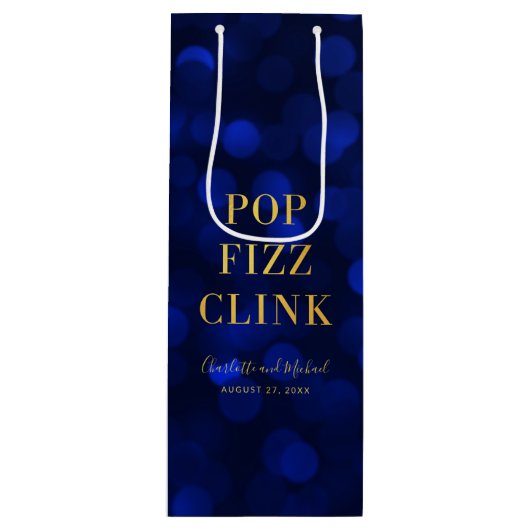 Sapphire Blue Bokeh Faux Gold Pop Fizz Clink Wijn Cadeautas (Voorkant)