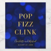 Sapphire Blue Bokeh Faux Gold Pop Fizz Clink Wijn Etiket (Enkel label)