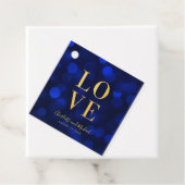 Sapphire Blue Bokeh Licht Faux Gold Love Bedankjes Labels (In situ)