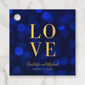 Sapphire Blue Bokeh Licht Faux Gold Love Bedankjes Labels (Voorkant)