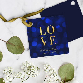 Sapphire Blue Bokeh Licht Faux Gold Love Bedankjes Labels
