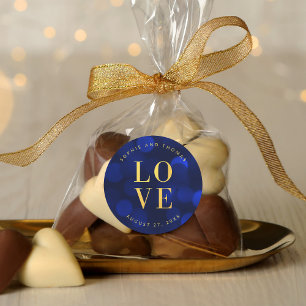 Sapphire Blue Bokeh Licht Faux Gold Love Ronde Sticker