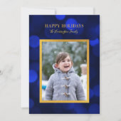 Sapphire Blue Bokeh Lichten Gold Prettige feestdag Feestdagenkaart (Voorkant)