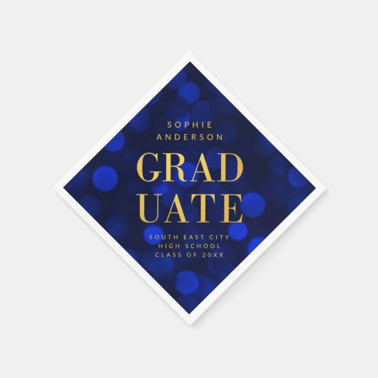 Sapphire Blue Bokeh lights Faux Gold Afstuderen Servet (Hoek)