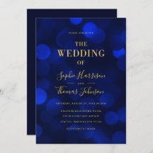 Sapphire Blue Bokeh Lights Faux Gold Bruiloft