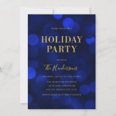 Sapphire Blue Bokeh Lights Faux Gold Holiday Party Kaart (Voorkant)