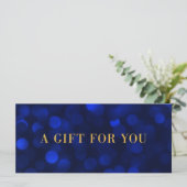 Sapphire Blue Bokeh Lights Gold Gift Certificate (Staand voorkant)