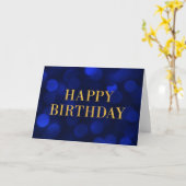 Sapphire Blue Bokeh Lights Gold Happy Birthday Kaart (Gele Bloem)