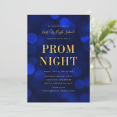 Sapphire Blue Bokeh Lights Gold High School Prom Kaart (Staand voorkant)