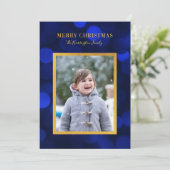 Sapphire Blue Bokeh Lights Gold Merry kerst Feestdagenkaart (Staand voorkant)