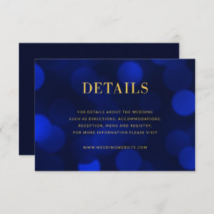 Sapphire Blue Bokeh Lights Gold Wedding Details Informatiekaartje