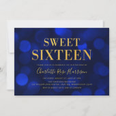 Sapphire Blue Bokeh Lights Sweet Sixteen Birthday Kaart (Voorkant)