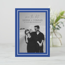 Sapphire Blue Bold Border Foto Modern Wedding Save The Date