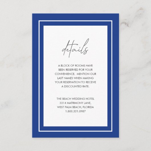Sapphire Blue Bold Border Modern Wedding Informatiekaartje (Voorkant)