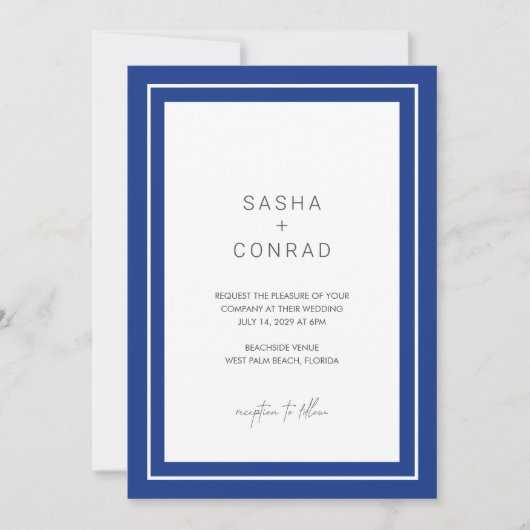Sapphire Blue Bold Border Modern Wedding Kaart (Voorkant)