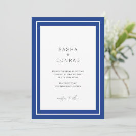 Sapphire Blue Bold Border Modern Wedding Kaart