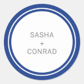 Sapphire Blue Bold Border Modern Wedding Ronde Sticker (Voorkant)