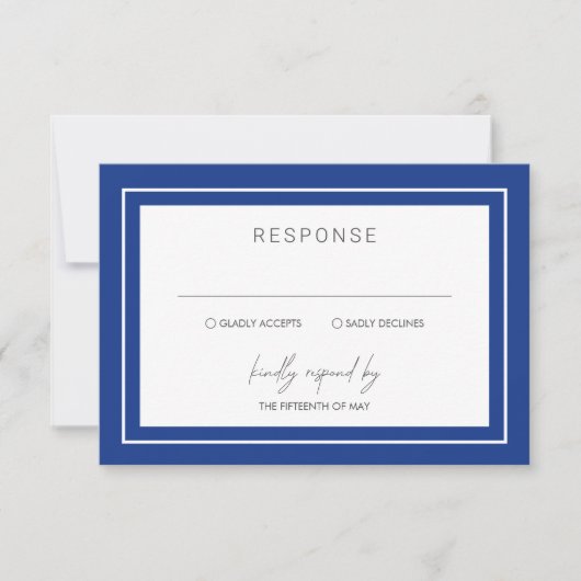 Sapphire Blue Bold Border Modern Wedding RSVP Kaartje (Voorkant)