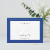 Sapphire Blue Bold Border Modern Wedding RSVP Kaartje (Staand voorkant)