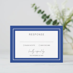 Sapphire Blue Bold Border Modern Wedding RSVP Kaartje