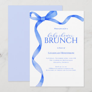 Sapphire Blue Bow Ribbon Baby shower Brunch Kaart