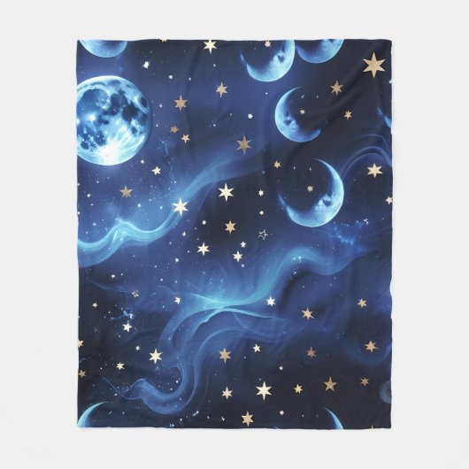 Sapphire Blue Celestial Moon Blanket – Luxury Seam Fleece Deken (Voorkant)