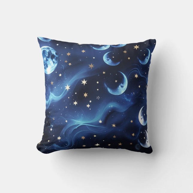 Sapphire Blue Celestial Moon Pillow Kussen (Voorkant)