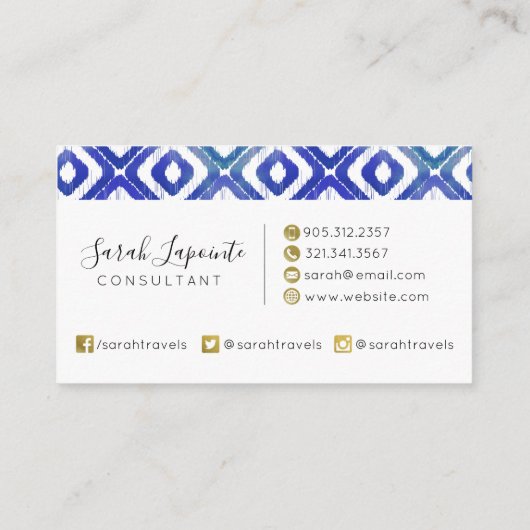 Sapphire Blue Chic & Elegant Ikat Pattern Visitekaartje (Achterkant)