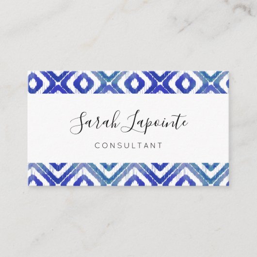Sapphire Blue Chic & Elegant Ikat Pattern Visitekaartje (Voorkant)