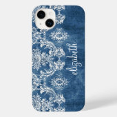 Sapphire Blue Damask Patroonnaam Case-Mate iPhone Case (Achterkant)
