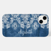 Sapphire Blue Damask Patroonnaam Case-Mate iPhone Case (Achterkant (horizontaal))