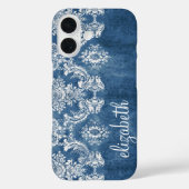 Sapphire Blue Damask Patroonnaam Case-Mate iPhone Case (Achterkant)