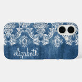 Sapphire Blue Damask Patroonnaam Case-Mate iPhone Case (Achterkant (horizontaal))