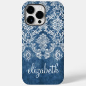 Sapphire Blue Damask Pattern en Name Case-Mate iPhone Case (Achterkant)
