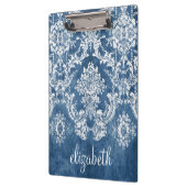 Sapphire Blue Damask Pattern en Name Klembord (Links)