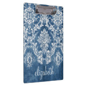 Sapphire Blue Damask Pattern en Name Klembord (Rechts)