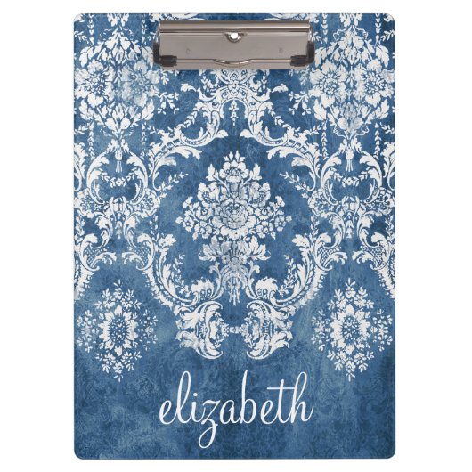 Sapphire Blue Damask Pattern en Name Klembord (Voorkant)