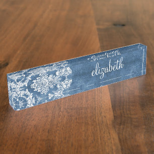 Sapphire Blue  Damask Pattern en Name Naambordje