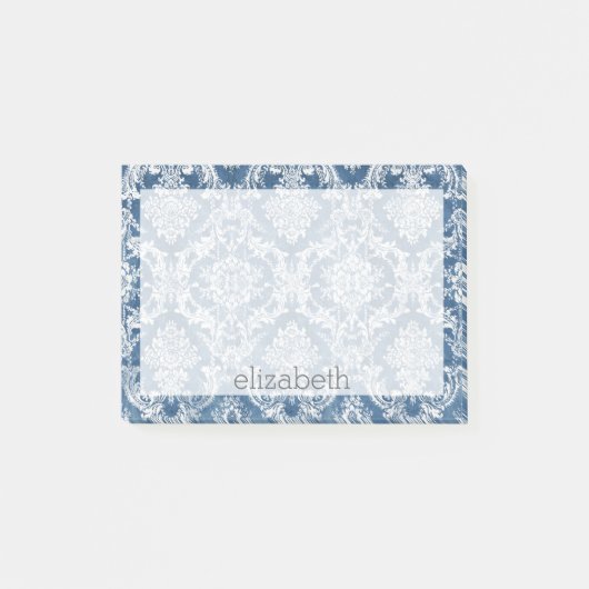 Sapphire Blue Damask Pattern en Name Post-it® Notes (Voorkant)