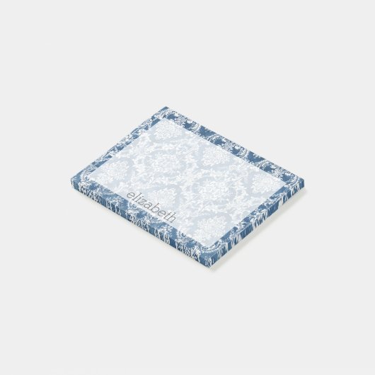 Sapphire Blue Damask Pattern en Name Post-it® Notes (Schuin)
