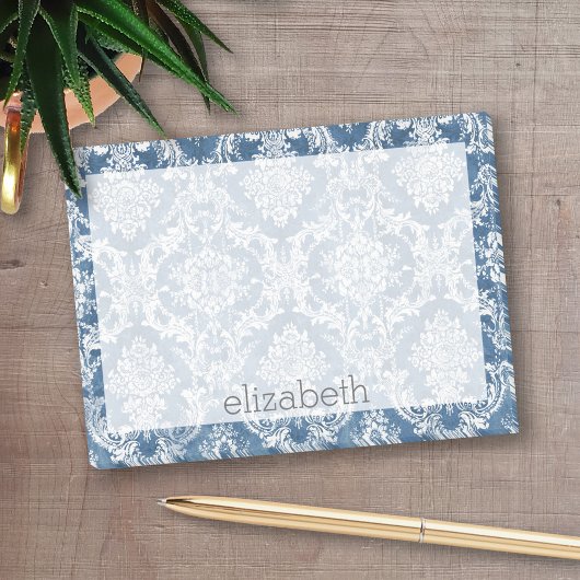 Sapphire Blue Damask Pattern en Name Post-it® Notes