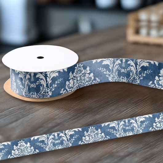 Sapphire Blue  Damask Pattern en Name Satijnen Lint