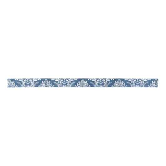 Sapphire Blue  Damask Pattern en Name Satijnen Lint (Voorkant)