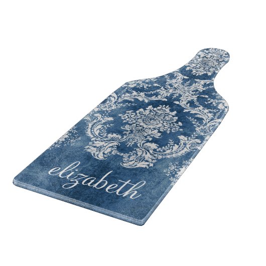Sapphire Blue  Damask Pattern en Name Snijplank (Hoek)