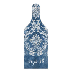 Sapphire Blue  Damask Pattern en Name Snijplank