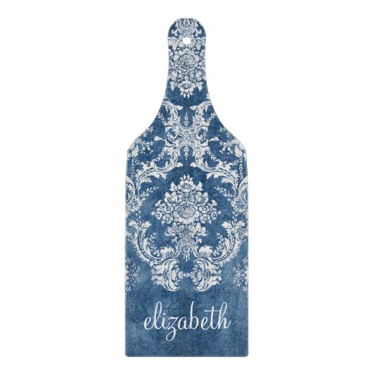 Sapphire Blue  Damask Pattern en Name Snijplank (Voorkant)