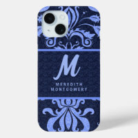 Sapphire Blue Damask Wervelt met Monogram