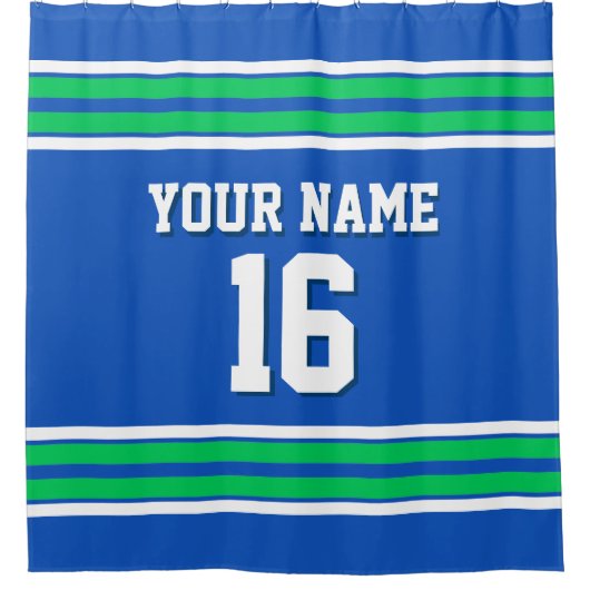 Sapphire Blue Emerald Green Stripes Sport Jersey Douchegordijn (Voorkant)
